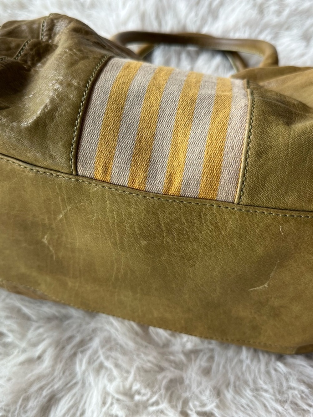 Tory Burch Matilda green tea .. Yellow Striped Leather Satchel bag - Picture 4 of 10